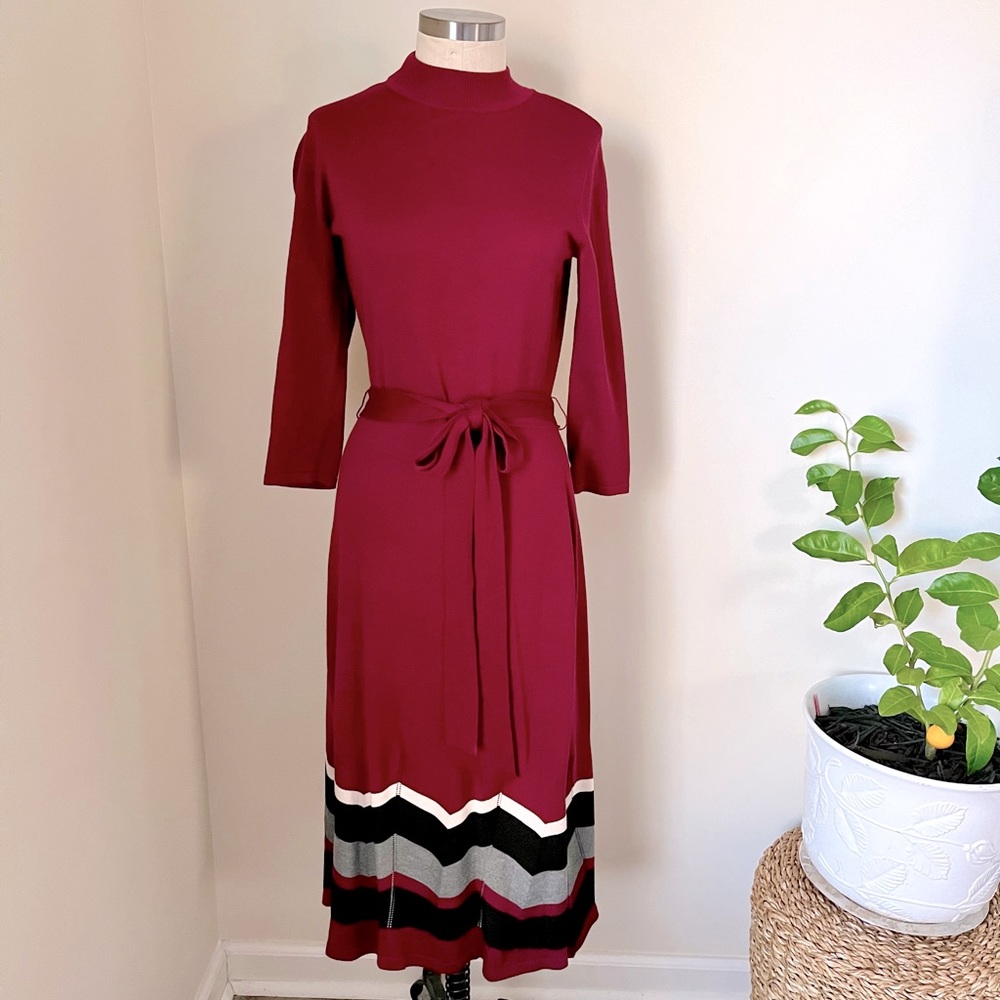 Sandra Darren Mock Turtle Midi Sweater Dress, S